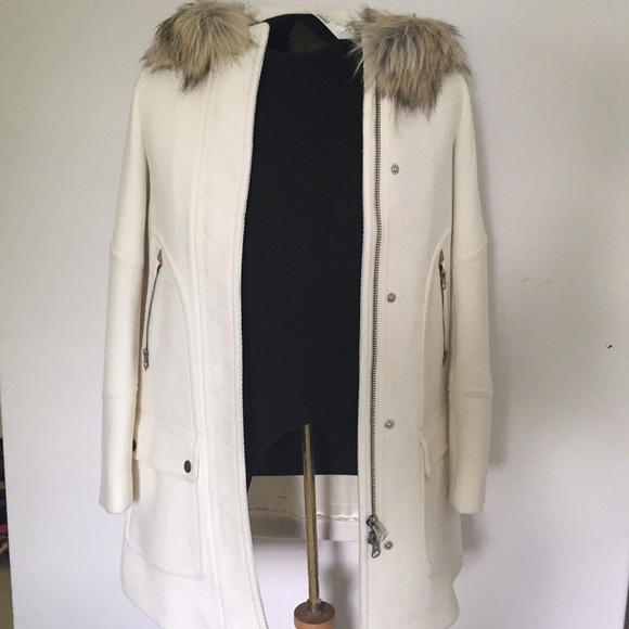 J. Crew Cream Trench Coat with Faux Fur Trim - Picture 1 of 8